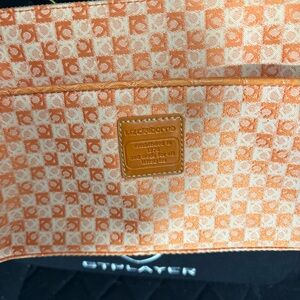Liz Claiborne Orange Leather Logo Tag with Patterned Lining